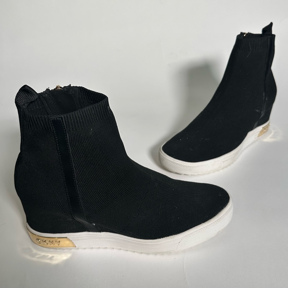 DKNYC Black High-Top Sneakers with White and Gold Details